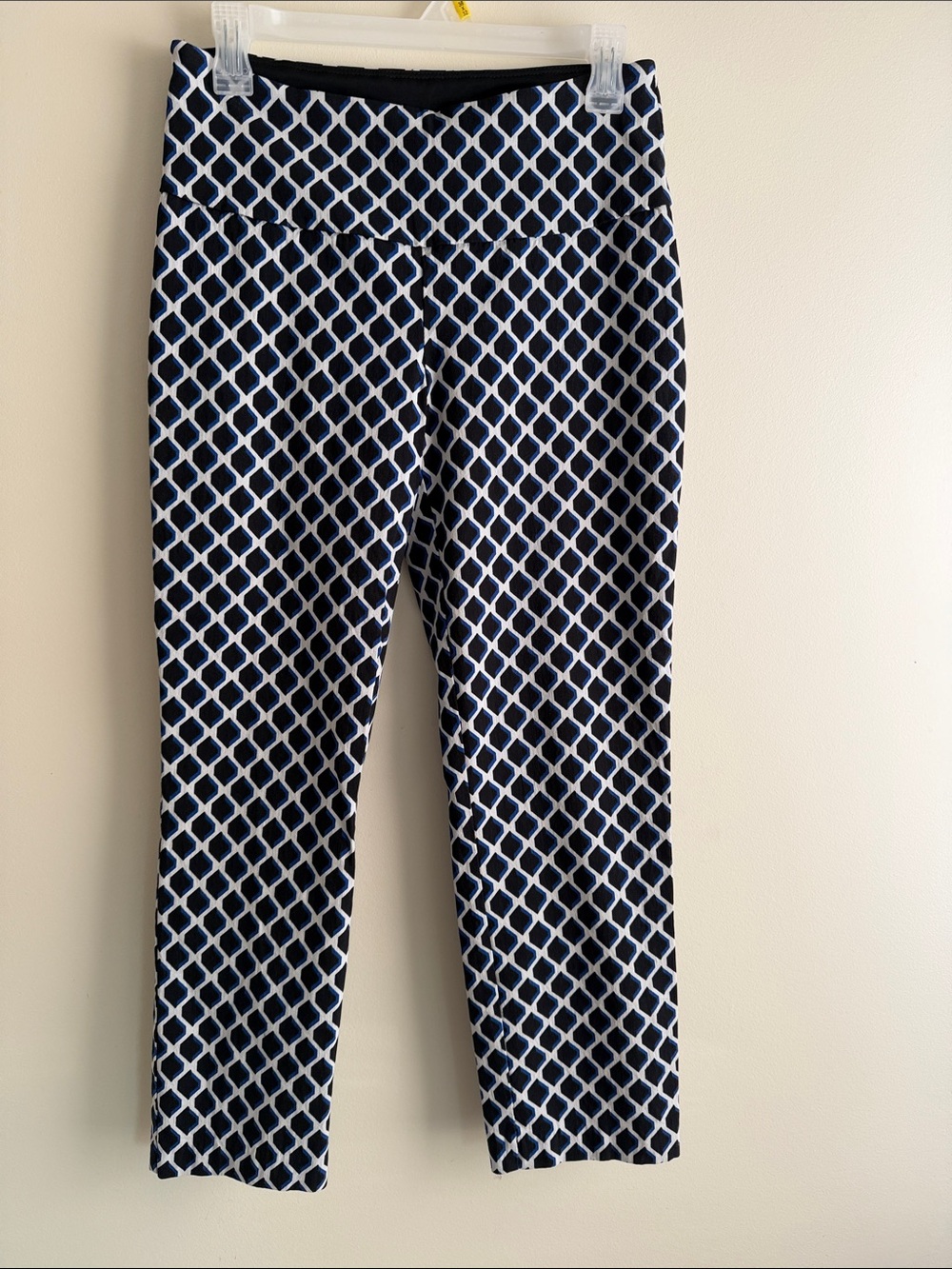 Women's Navy Geometric Print Stretch Pants